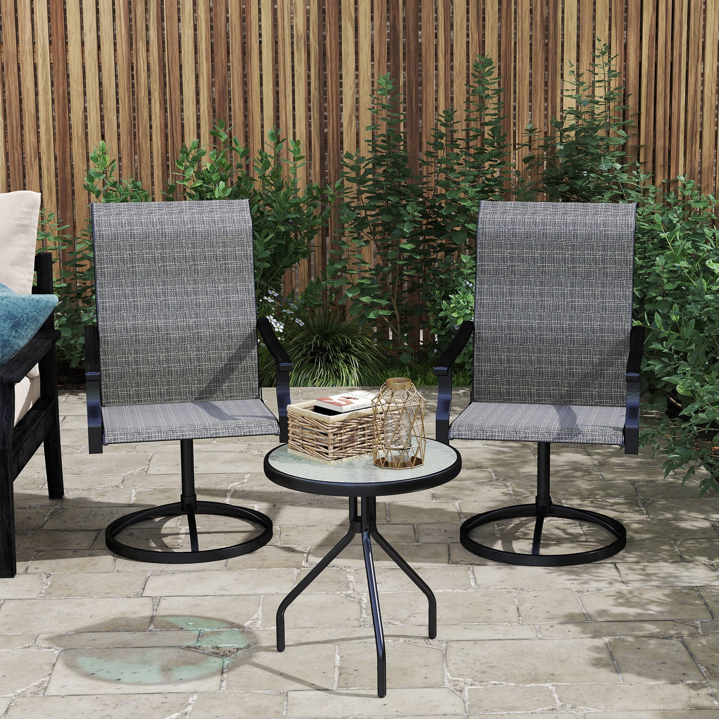 Outdoor Swivel Chairs Set of 2 - High Back Patio Seating, Gray