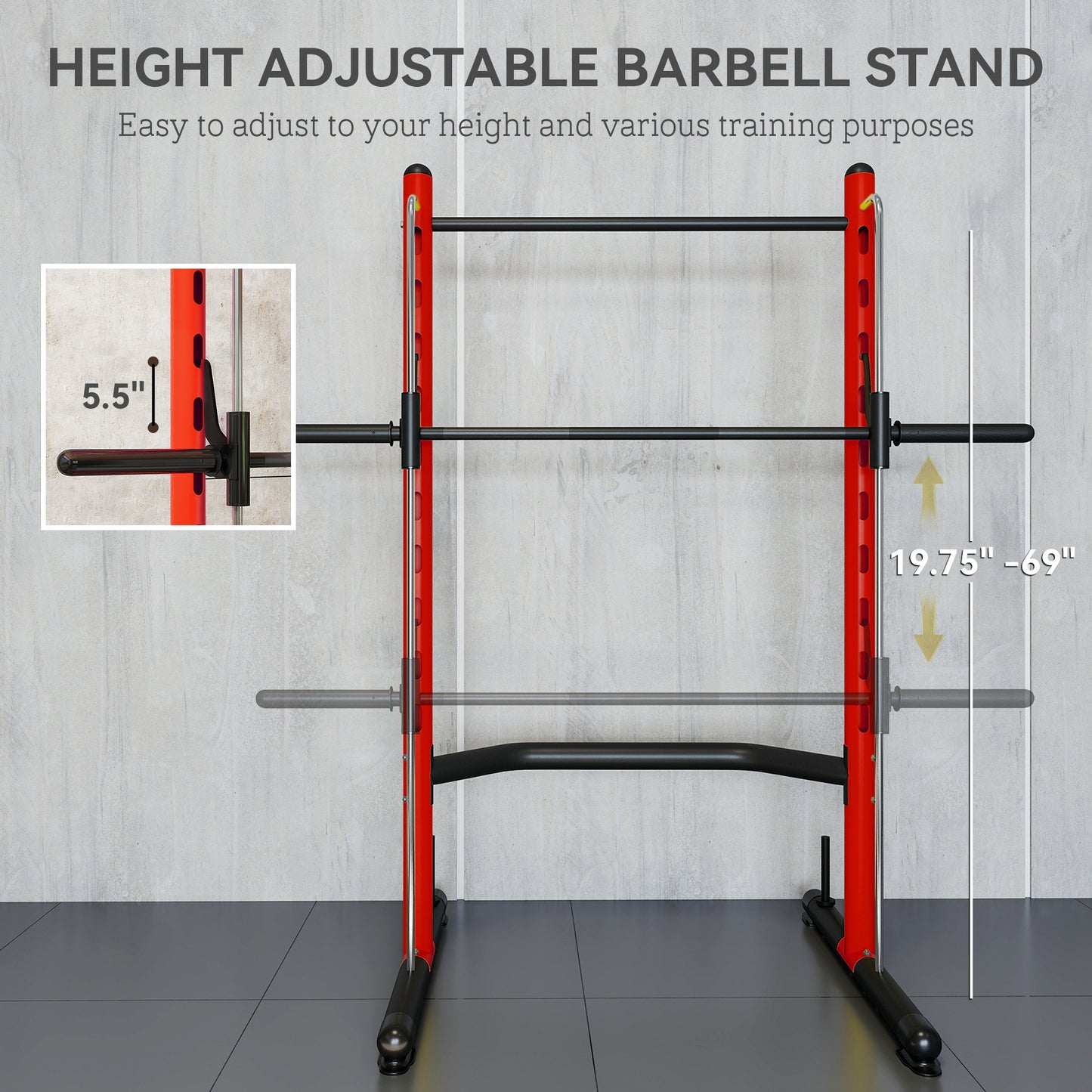 Adjustable Half Rack with Pull-Up Bar and Barbell Stand - Red