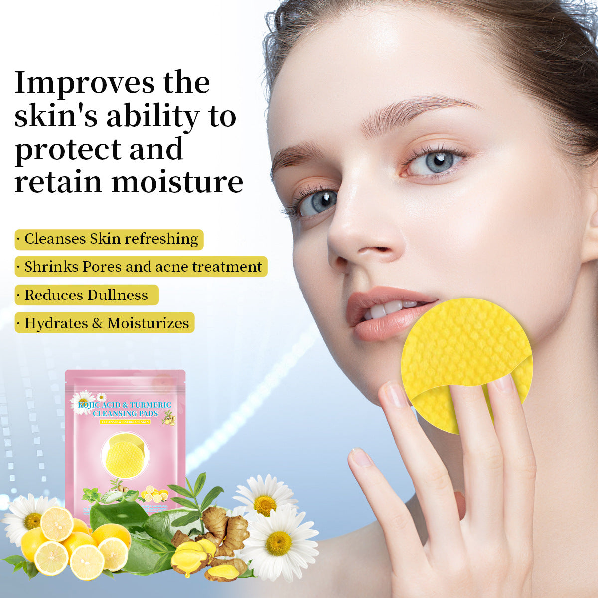 Turmeric Kojic Acid Cleansing Pads - Oil Control Facial Cleanser 40pcs