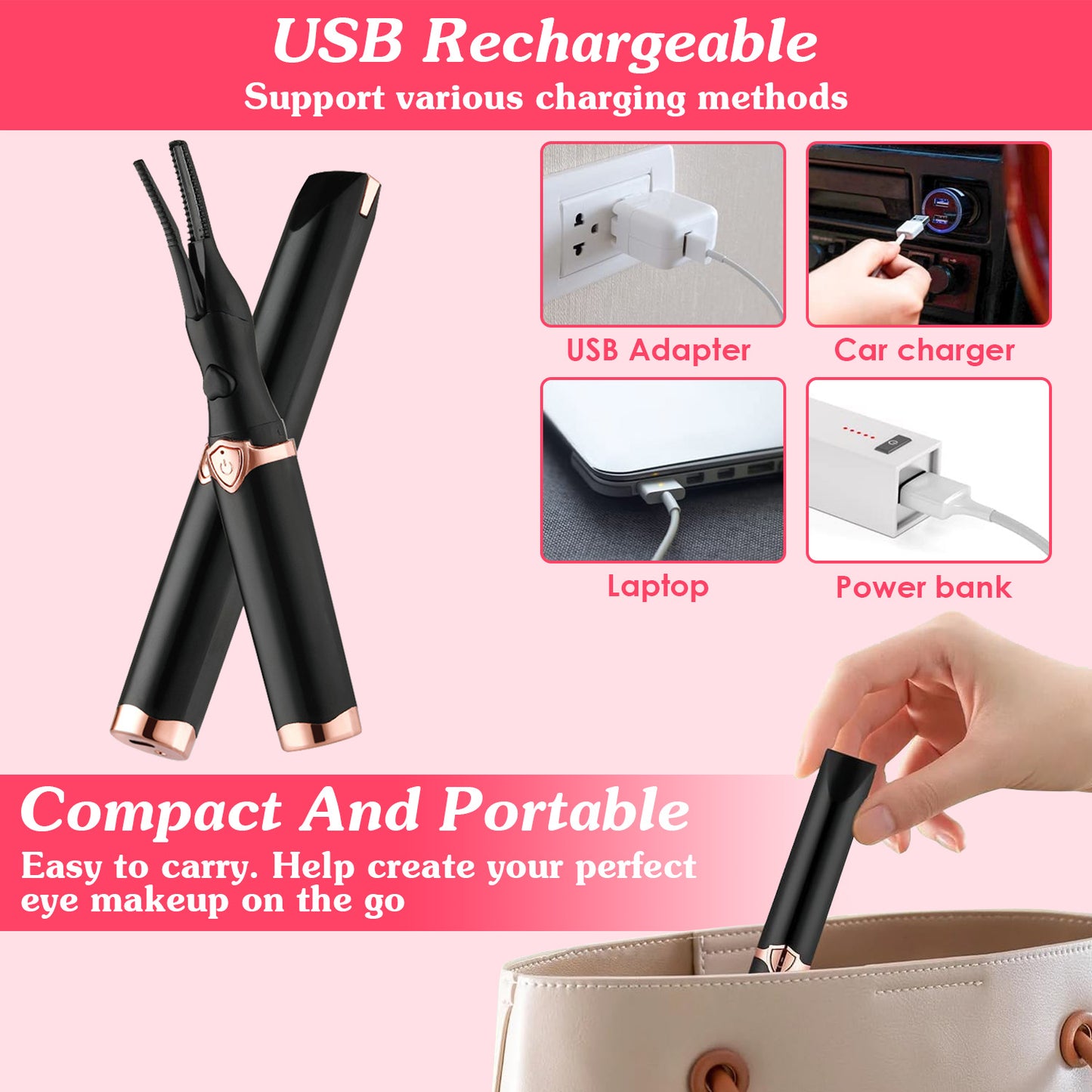 Electric Heated Eyelash Curler - 3 Temp Settings USB Rechargeable Lash Tool