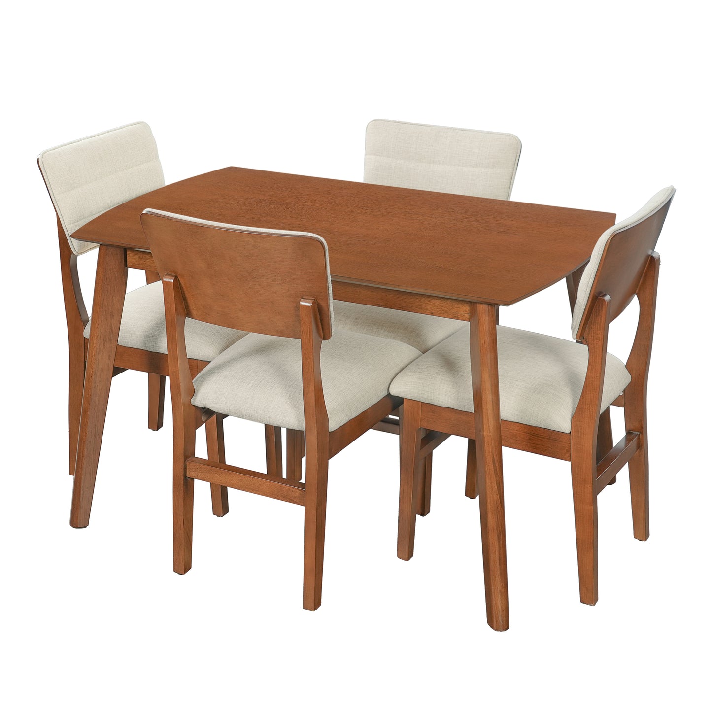 Farmhouse Dining Table Set for 4 with Upholstered Chairs - Brown & Beige