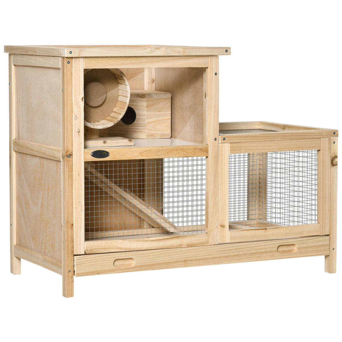 2-Tier Wooden Hamster Cage with Seesaw and Viewing Window - Small Animal Habitat
