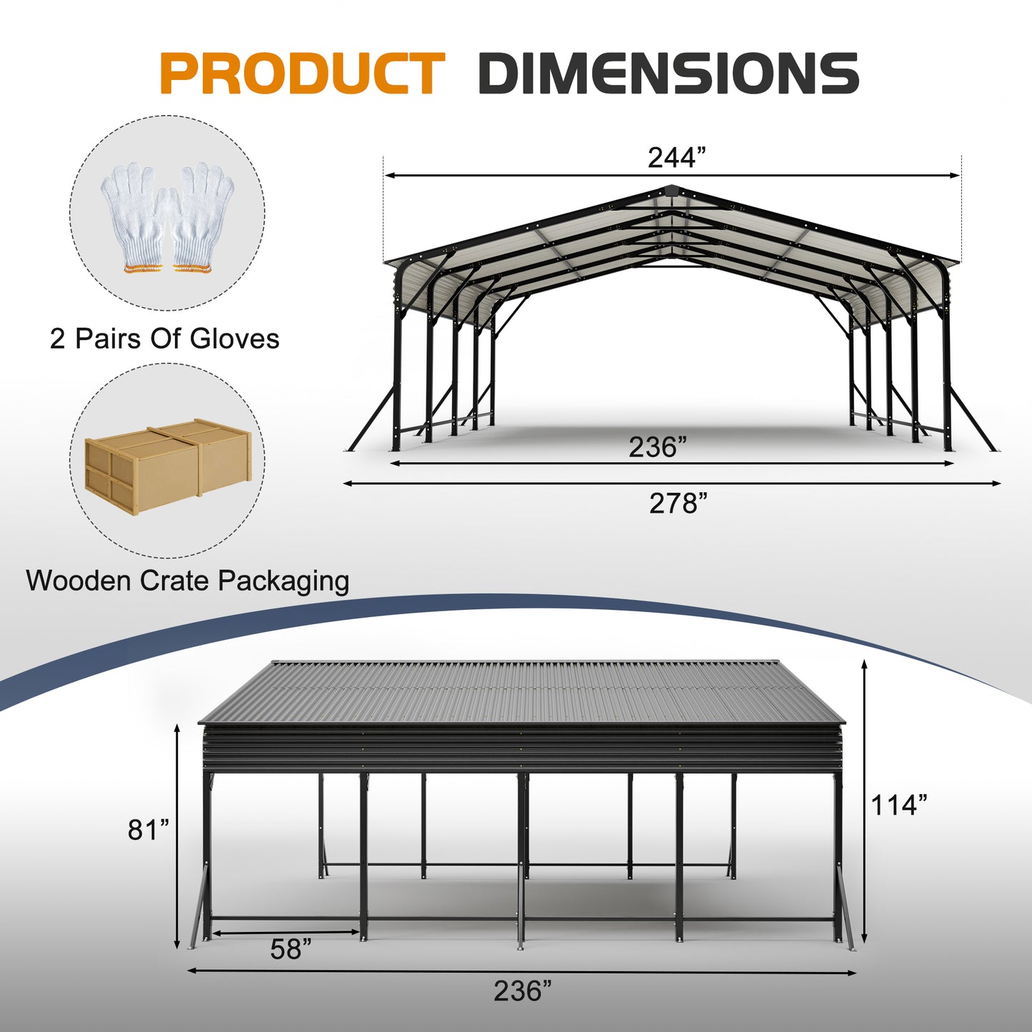 20'x20' Galvanized Steel Carport Canopy, Heavy Duty Triangle