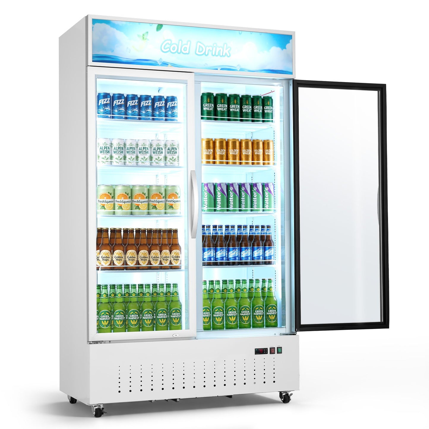 Commercial Refrigeration Display Cooler with Glass Doors & Adjustable Shelves