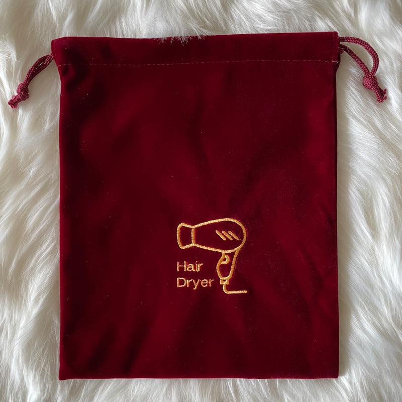 Hair Dryer Storage Bag Travel Flocked Fabric Organizer with Drawstring