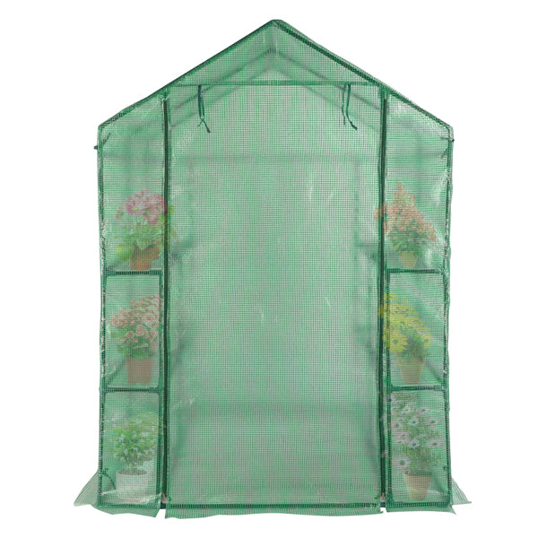 Garden Greenhouse with 8 Shelves, Green PE Cover & Black Iron Frame, 143x143x195cm