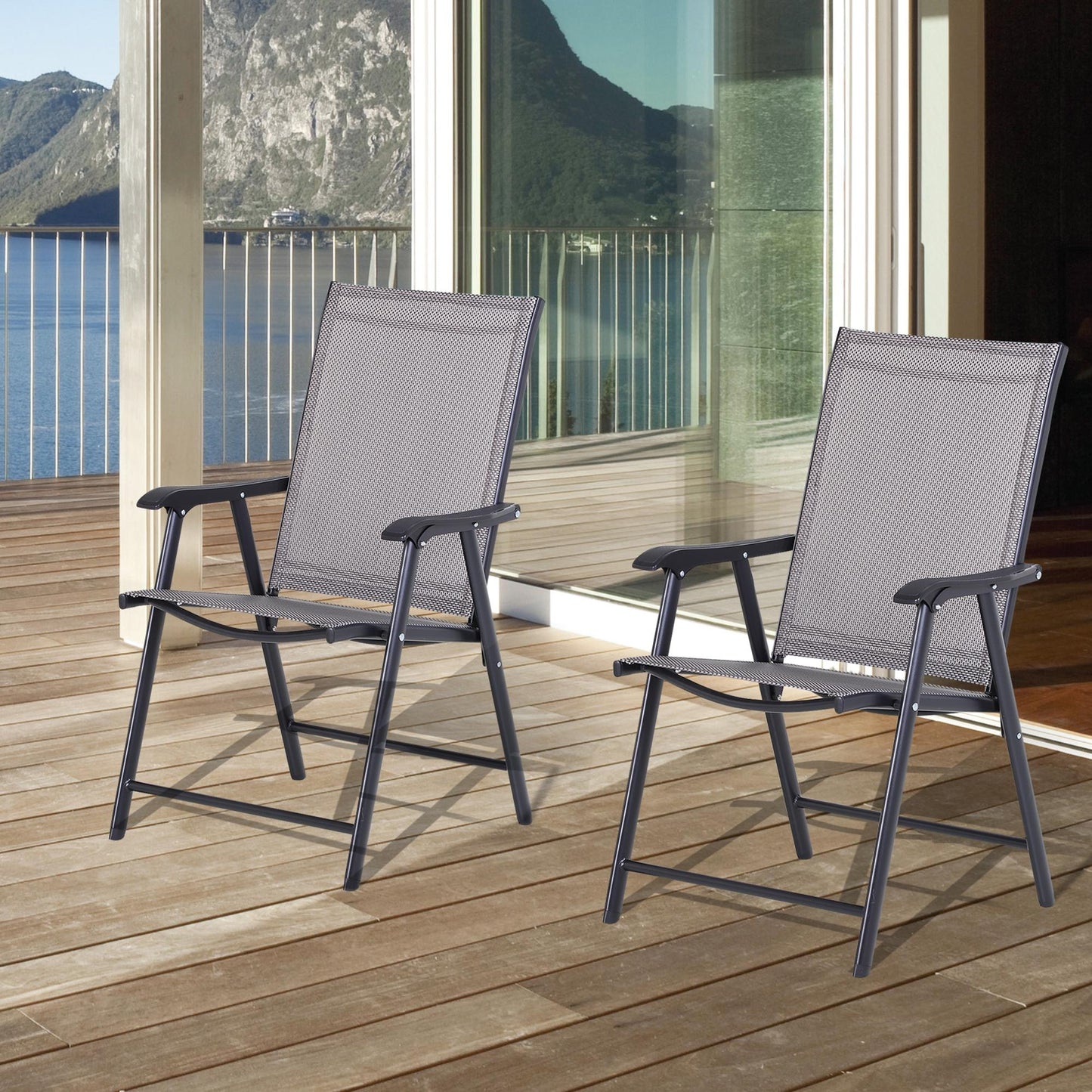 Outdoor Folding Chairs Set of 2 - Stackable Metal Patio Seating