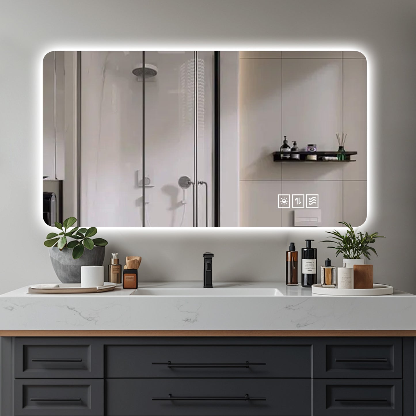 Wall Mounted LED Bathroom Mirror - 24x48 Inches, Anti-Fog, Touch Control, Three Color Lighting - Silver