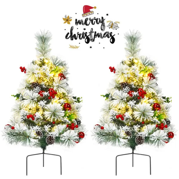 Pre-Lit Flocked Christmas Trees - 15.5" Mini Decoration Set