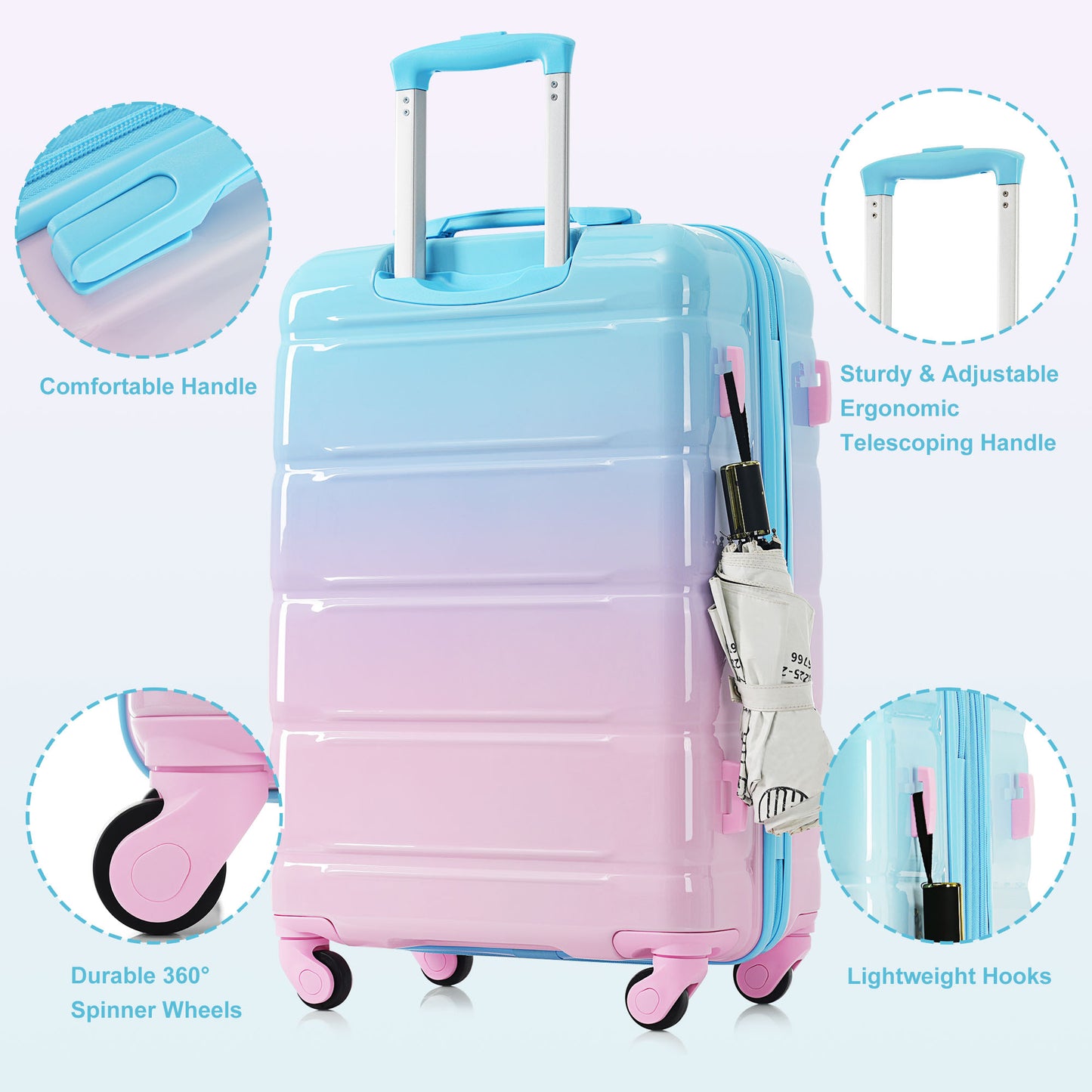 20-Inch Luggage Set with USB Port - 3-Piece Hard Shell in Blue & Pink
