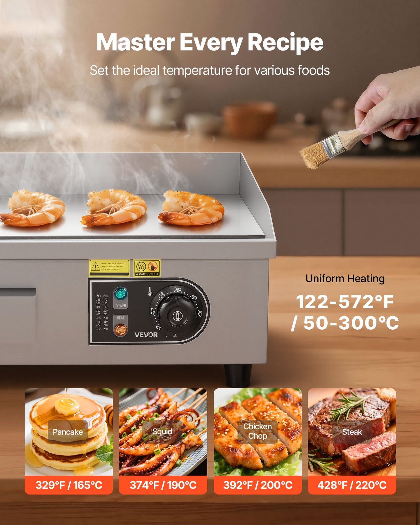 17.7x11.8 Inch Commercial Electric Griddle 1750W Stainless Steel Flat Top Grill