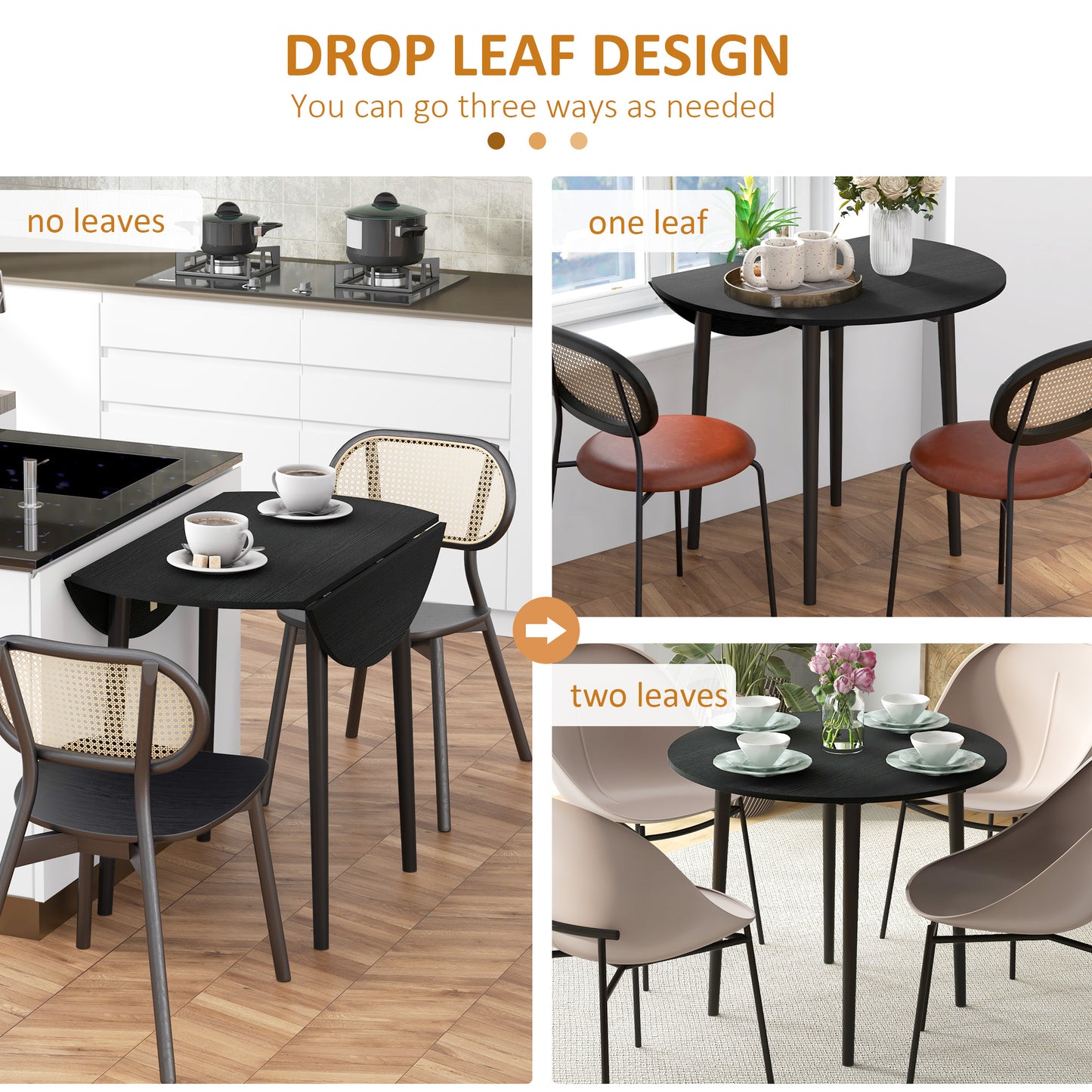 Round Drop Leaf Folding Dining Table - Distressed Black
