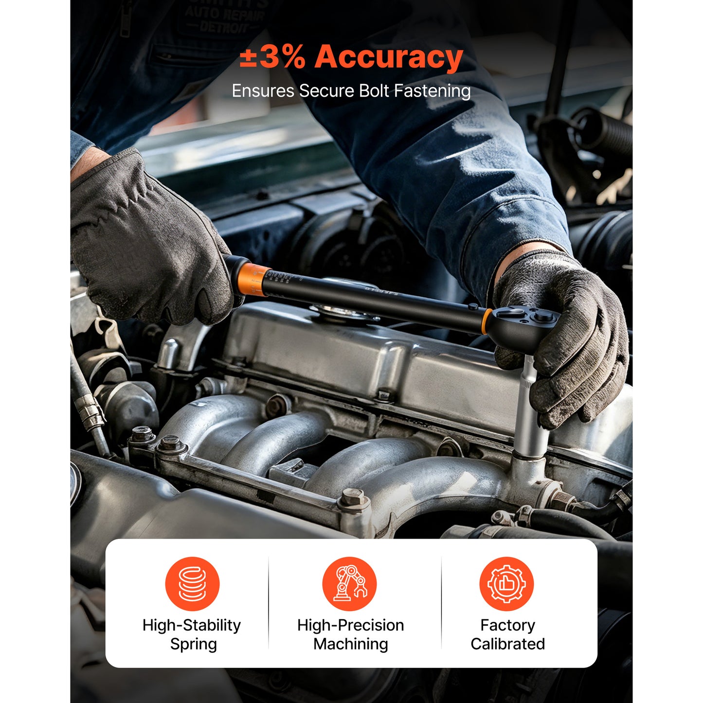 3/8-inch Drive Click Torque Wrench with Dual Scale and Accessories