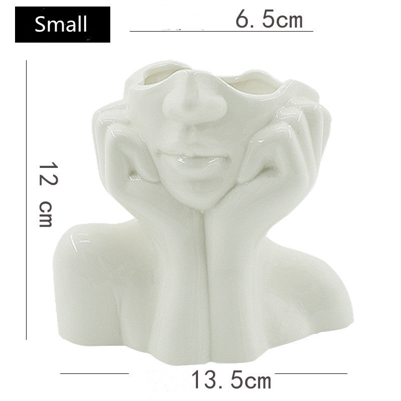 Ceramic Human Body Art Vase Sculpture Home Decor Ornament - White, 15x18cm