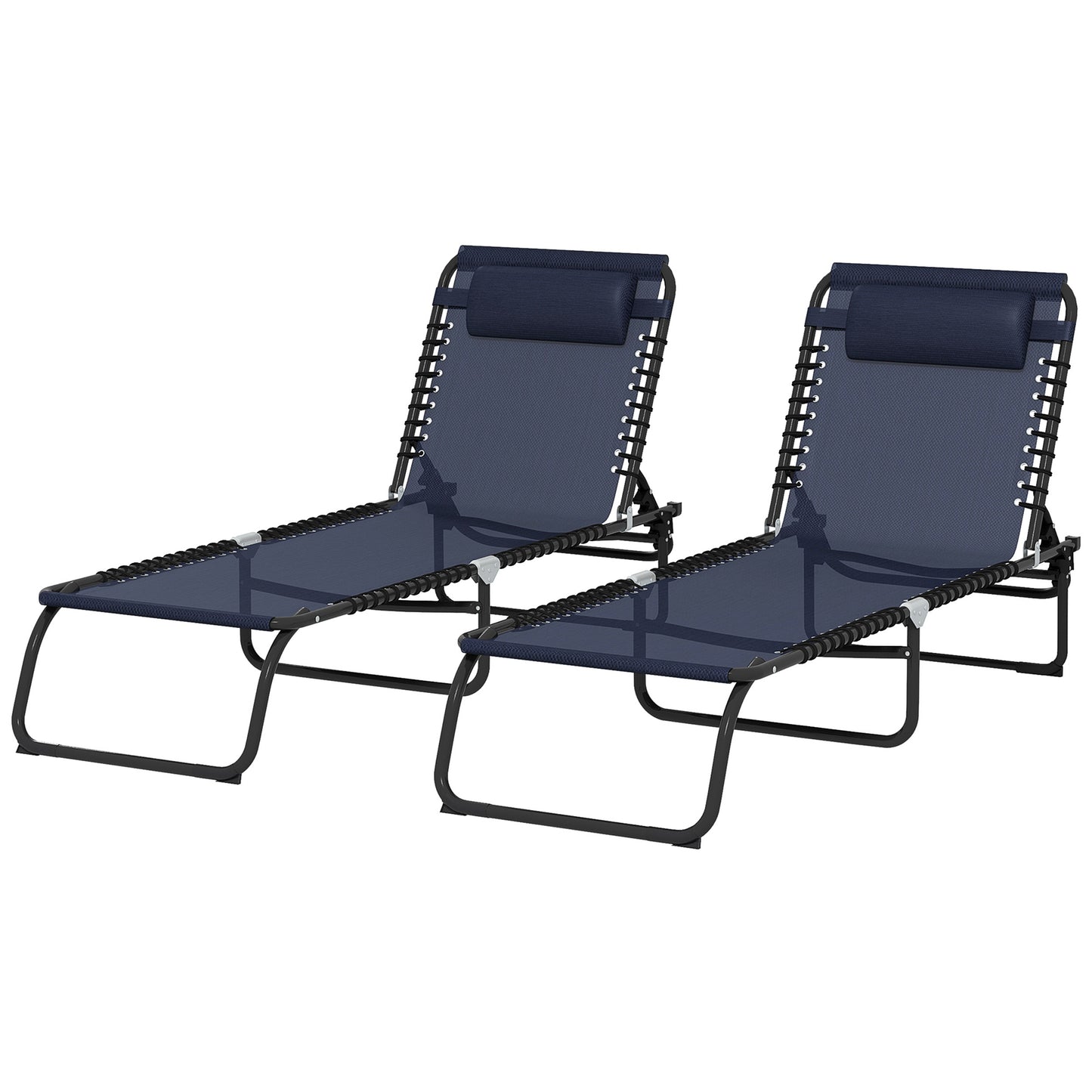 2 Folding Chaise Lounge Pool Chairs with 4-Position Recline - Dark Blue