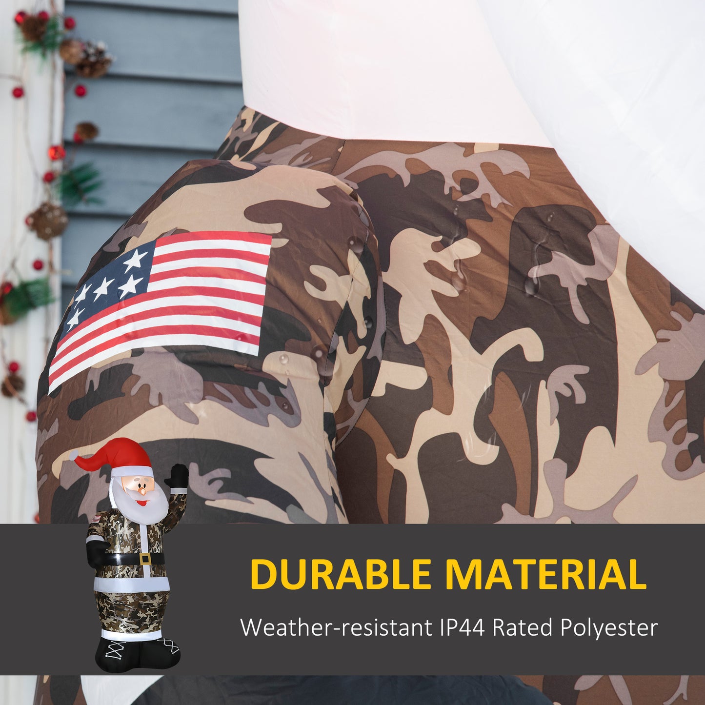 8-Foot Inflatable Camo Santa Claus Decoration with LED Lights