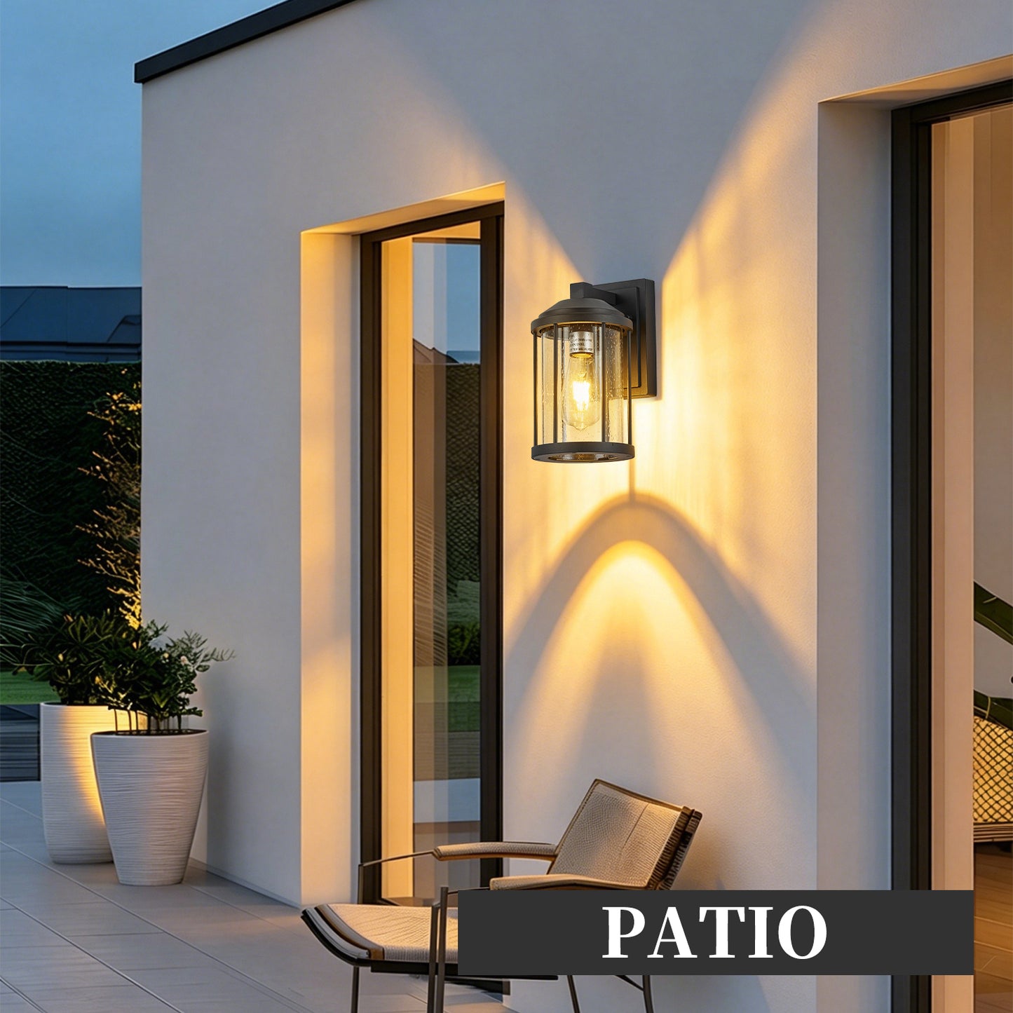 Outdoor Wall Sconce 2 Pack - Black LED Lantern Fixtures for Porch Garden