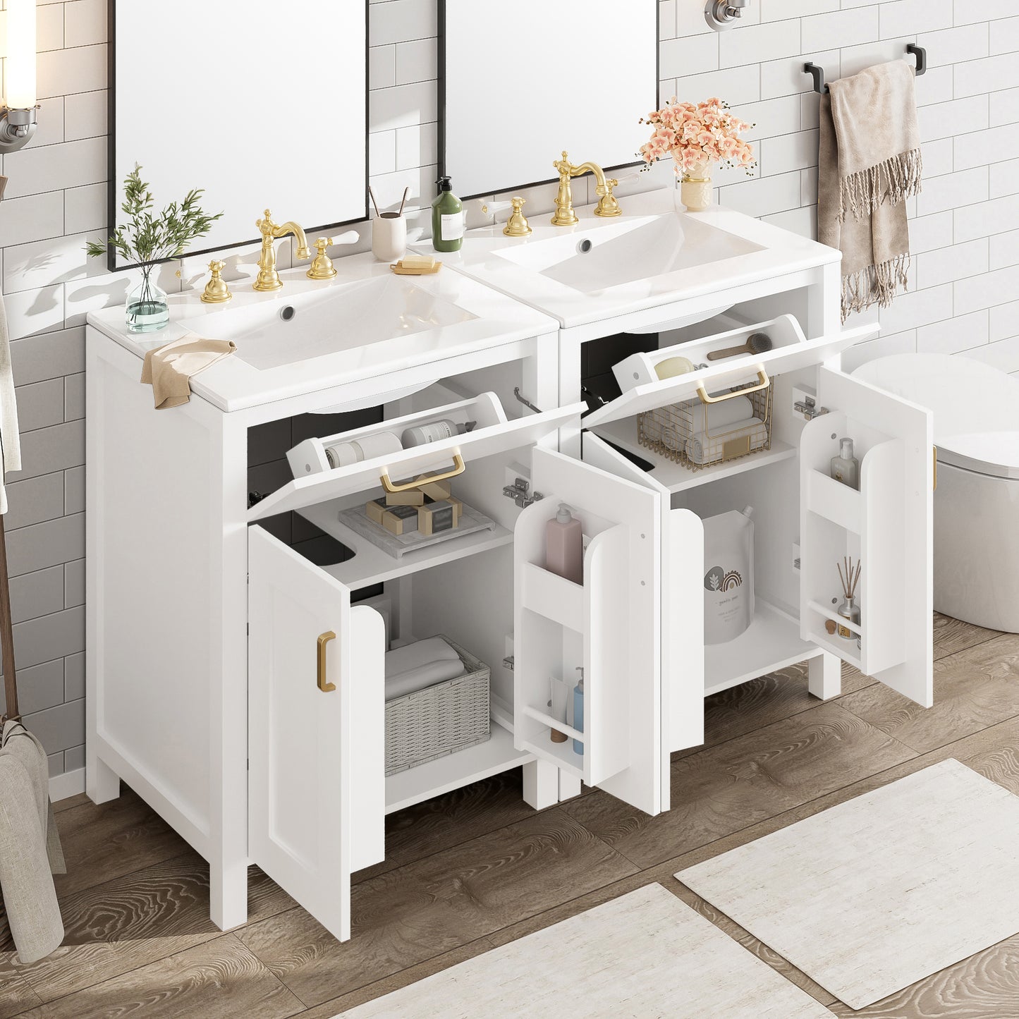 48-Inch Modern Bathroom Vanity with Ceramic Sink & Soft-Close Doors
