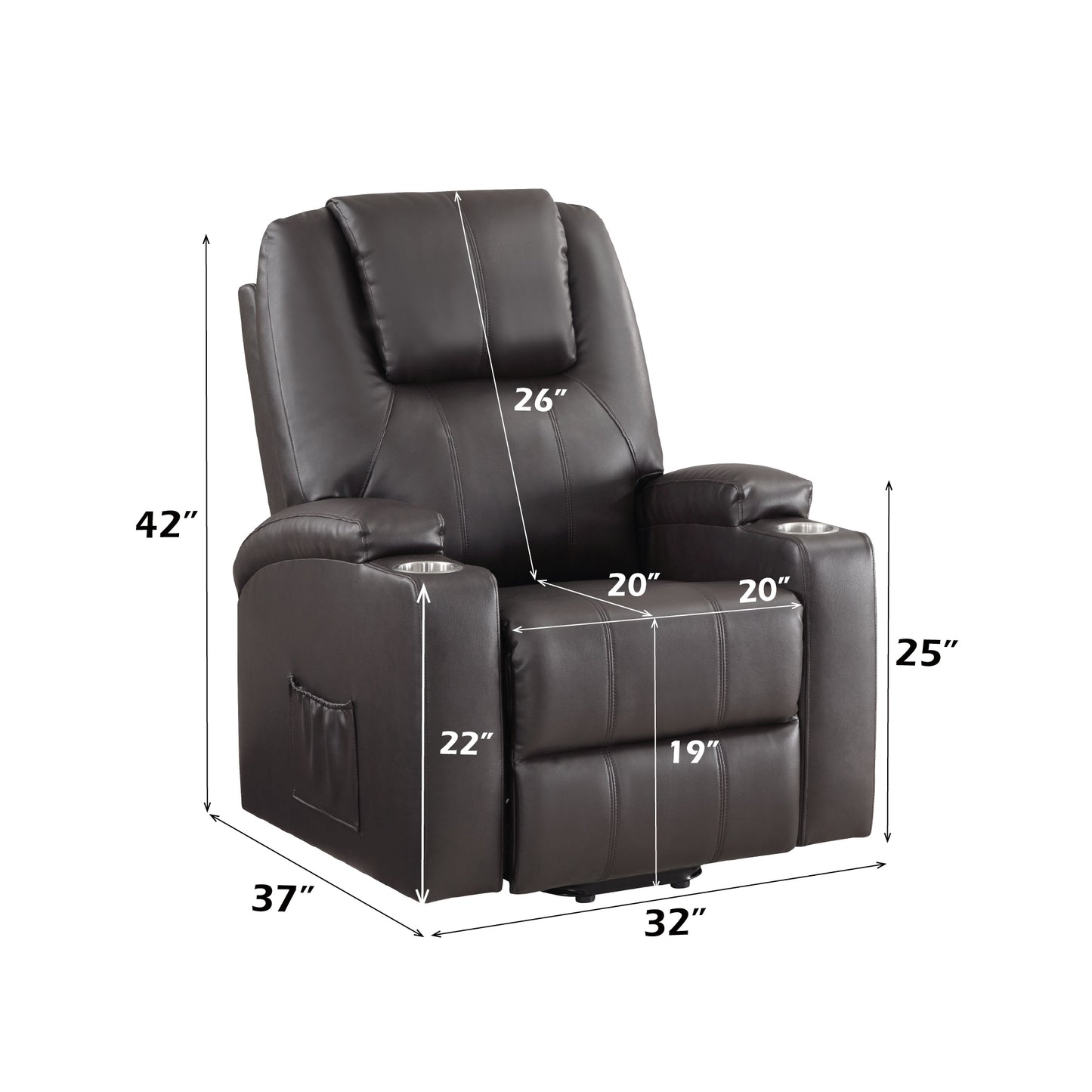 Brown Leather Recliner with Power Lift & Massage Function