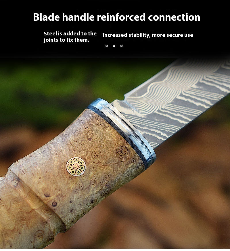 Handmade Damascus Steel Tactical Camping Knife with Red Shadow Wood Handle