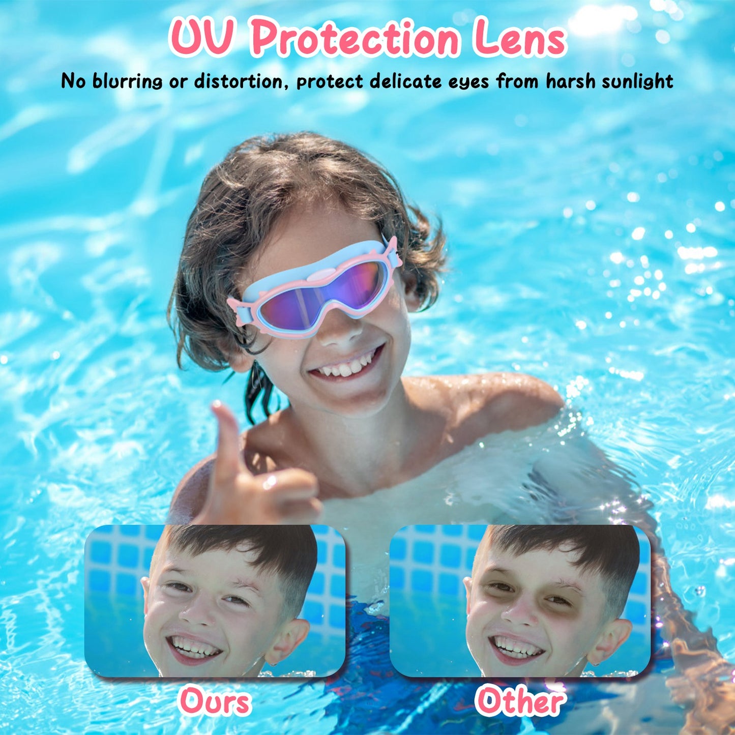 Kids Swim Goggles with Ear Plugs - UV Protection, Anti-Fog, Leak Proof