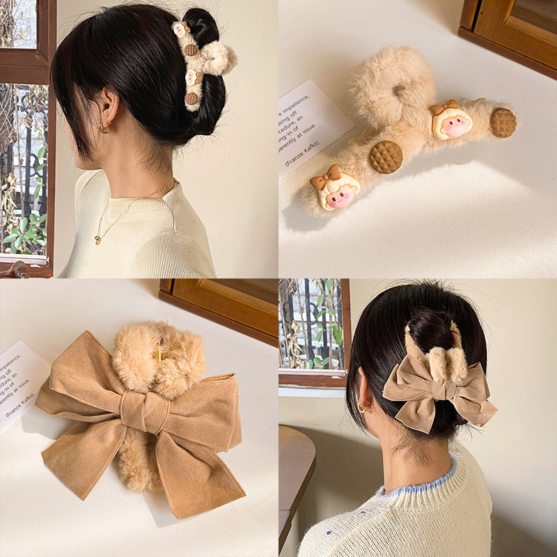 Plush Female Bowknot Shark Hair Clip - Big Head Accessory