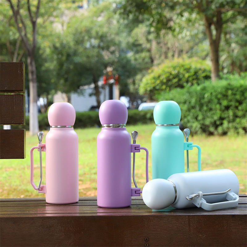 Portable Insulated Travel Mug with Straw and Spoon - Leakproof, Keeps Drinks Hot or Cold