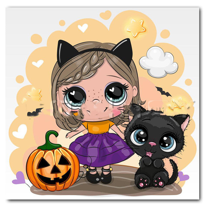 Halloween Cat Diamond Painting Kit - Embroidery Cross Stitch Art for Home Decor