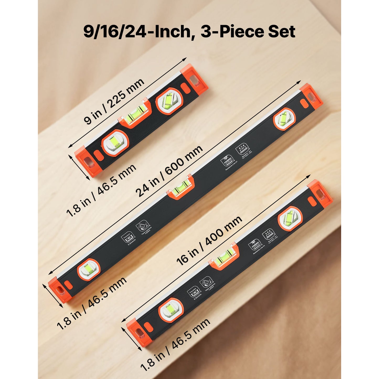 3-Piece Magnetic Torpedo Level Set - Construction & Home Renovation Tools