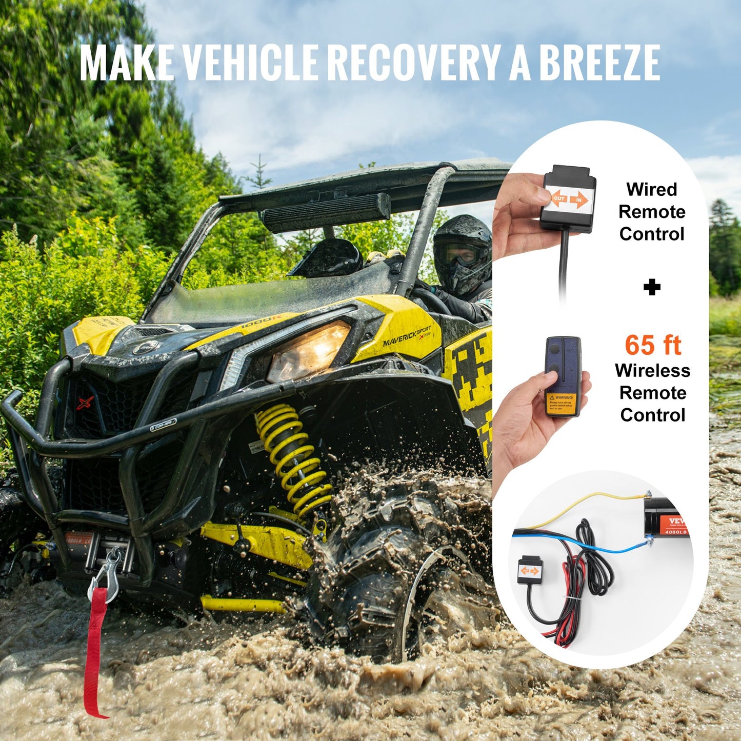 4000Lb Electric Winch for ATV UTV Off-Road Recovery Waterproof Steel Cable