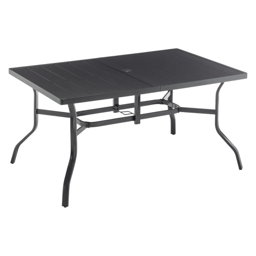 Outdoor Dining Table For 6, Powder-Coated Steel Slat Top With 2.16in