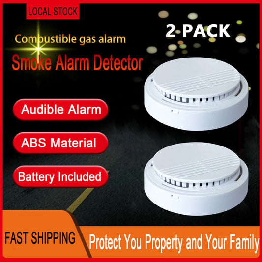 (2 Pack) Smoke Alarm Detector Home Fire Safety Sensor Alert Battery
