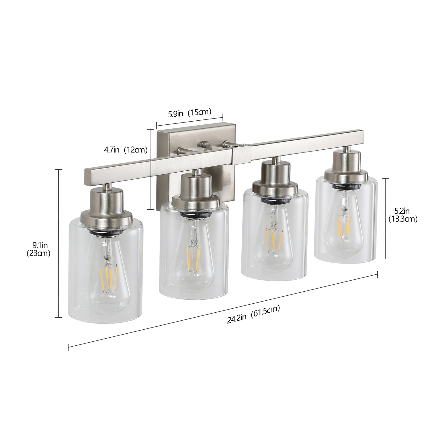 Modern 4-Light Bathroom Vanity Light Fixture - Brushed Nickel with Glass Shades