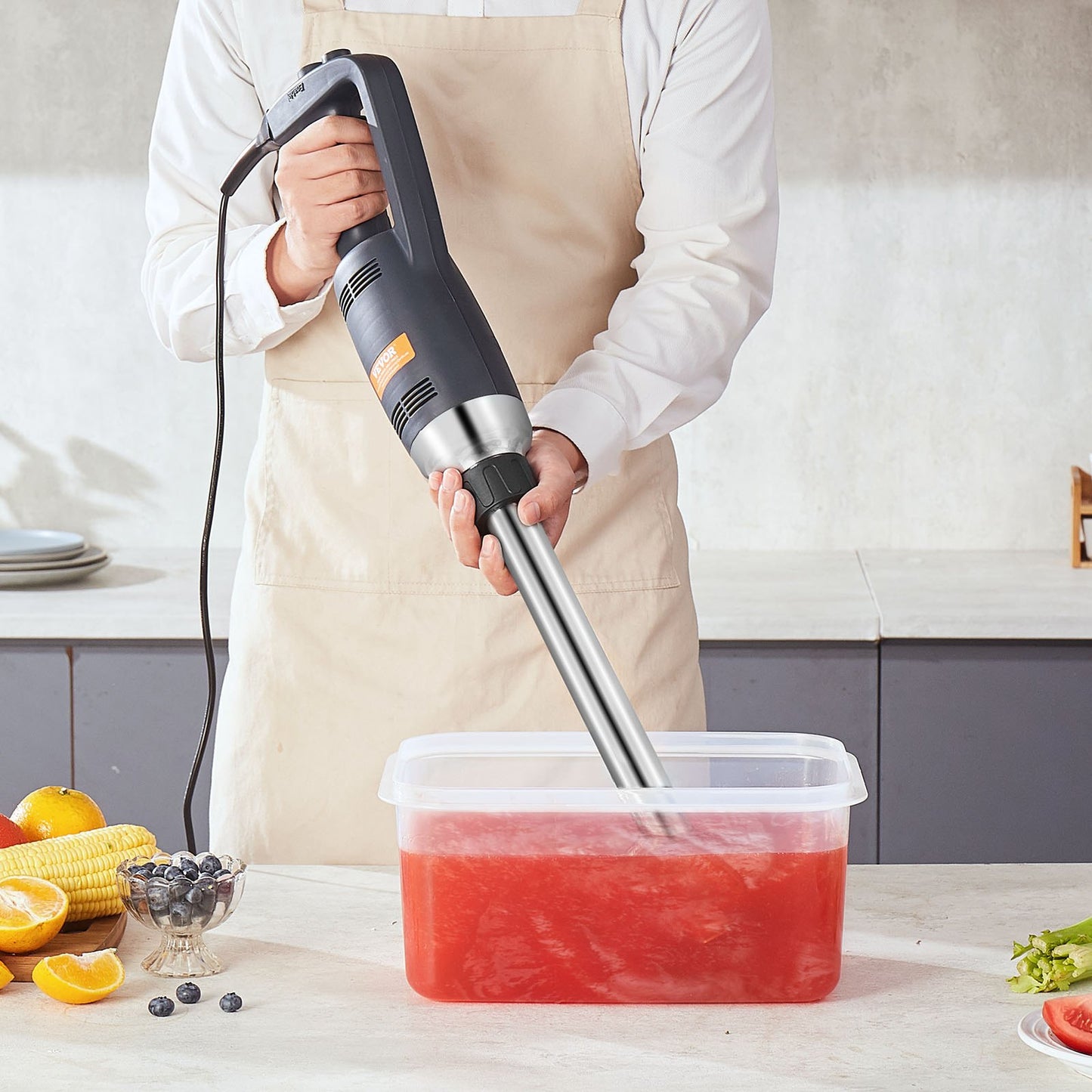 Commercial 350W Hand Blender for Soup & Sauces - Heavy Duty Kitchen Mixer, Blue