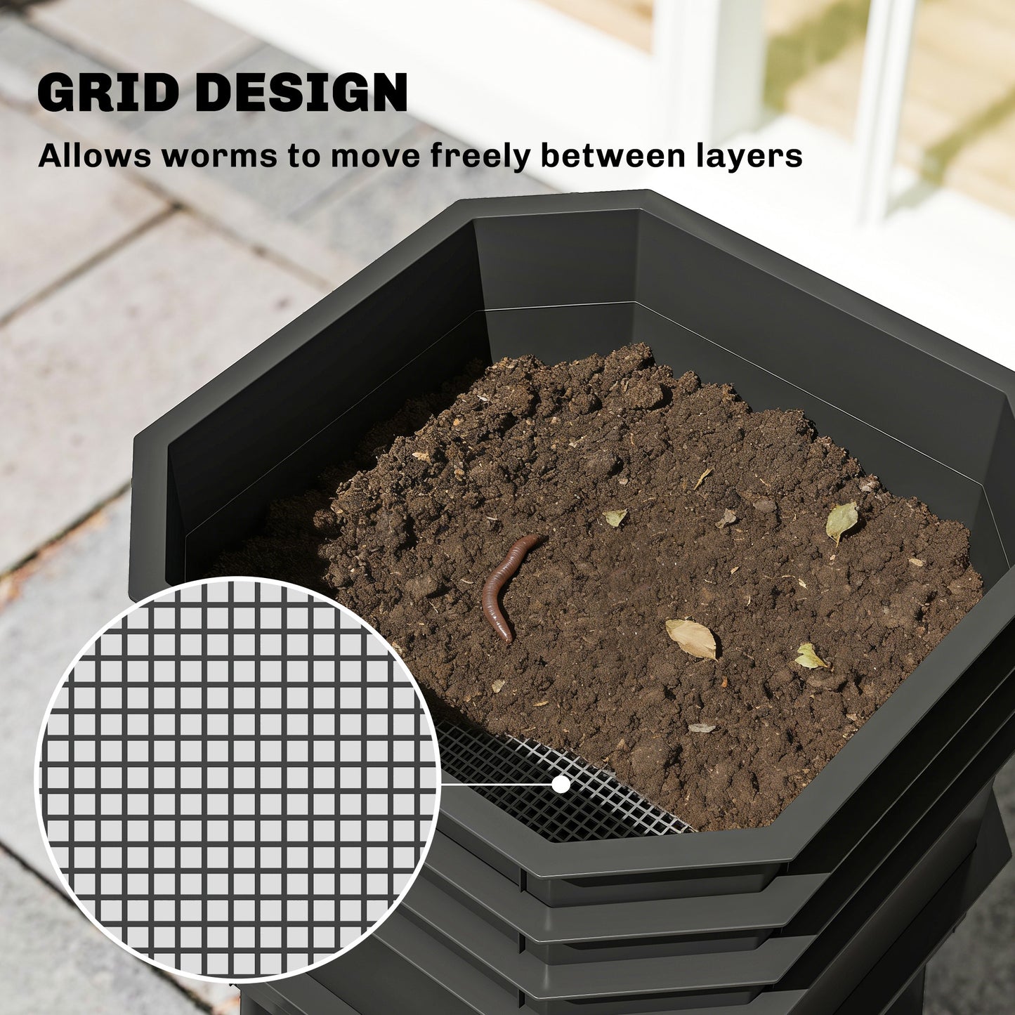 4-Tray Worm Composter Bin - 7.4 Gal Indoor & Outdoor Recycling Garden Tool