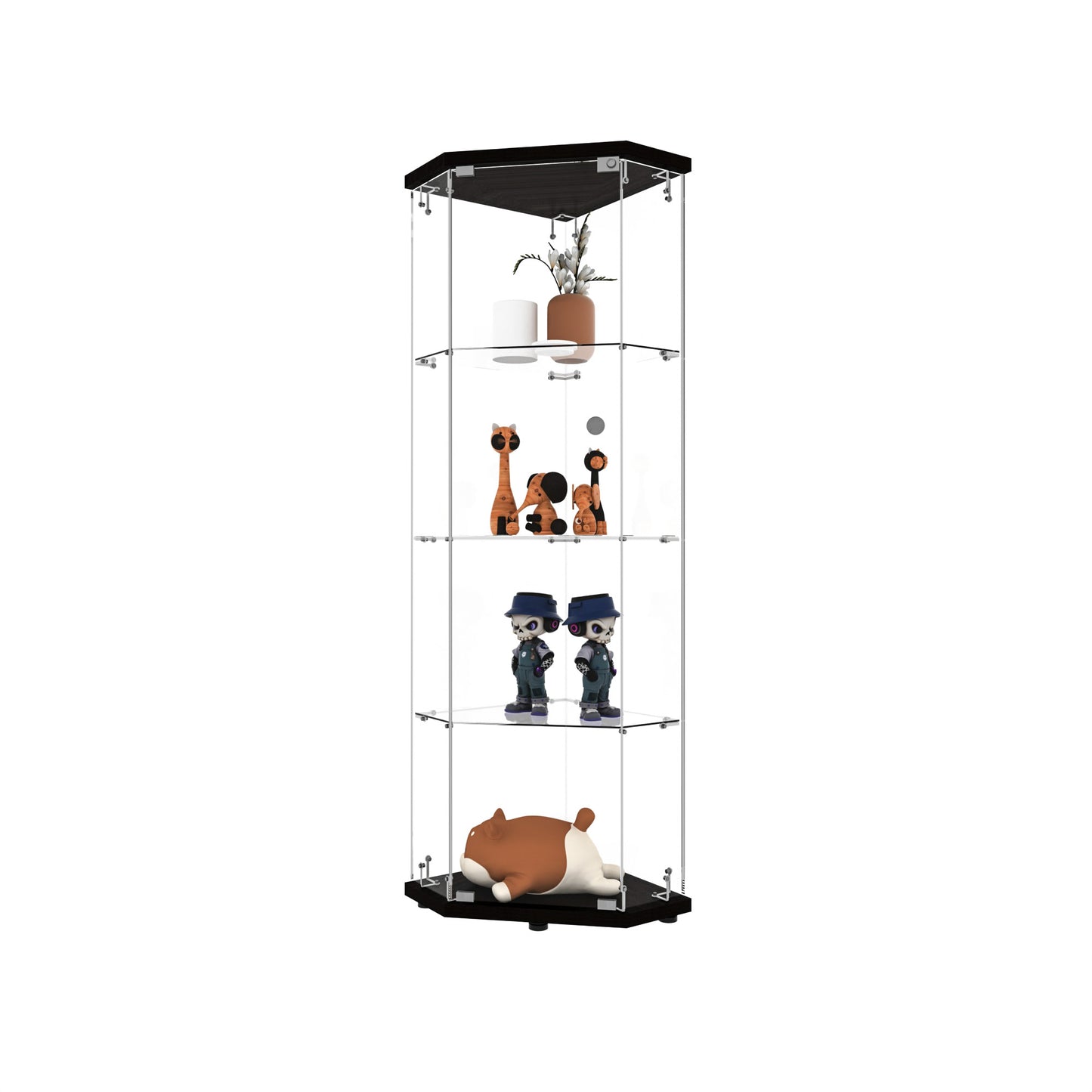 Glass Display Cabinet With 4 Shelves,Pentagon,LED,Curio Cabinets For