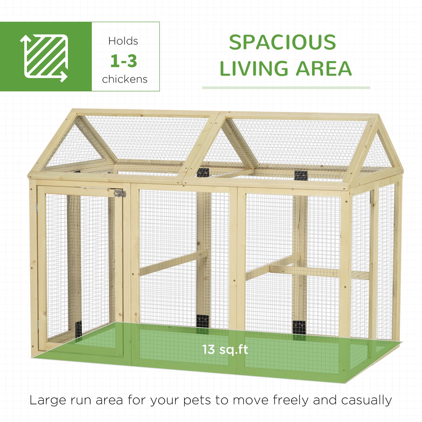Wooden Chicken Run with Perches - Combinable Design, Natural Wood, 830x380x560mm