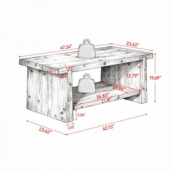 Solid Wood End Table with Two-Tier Storage - Rustic Design