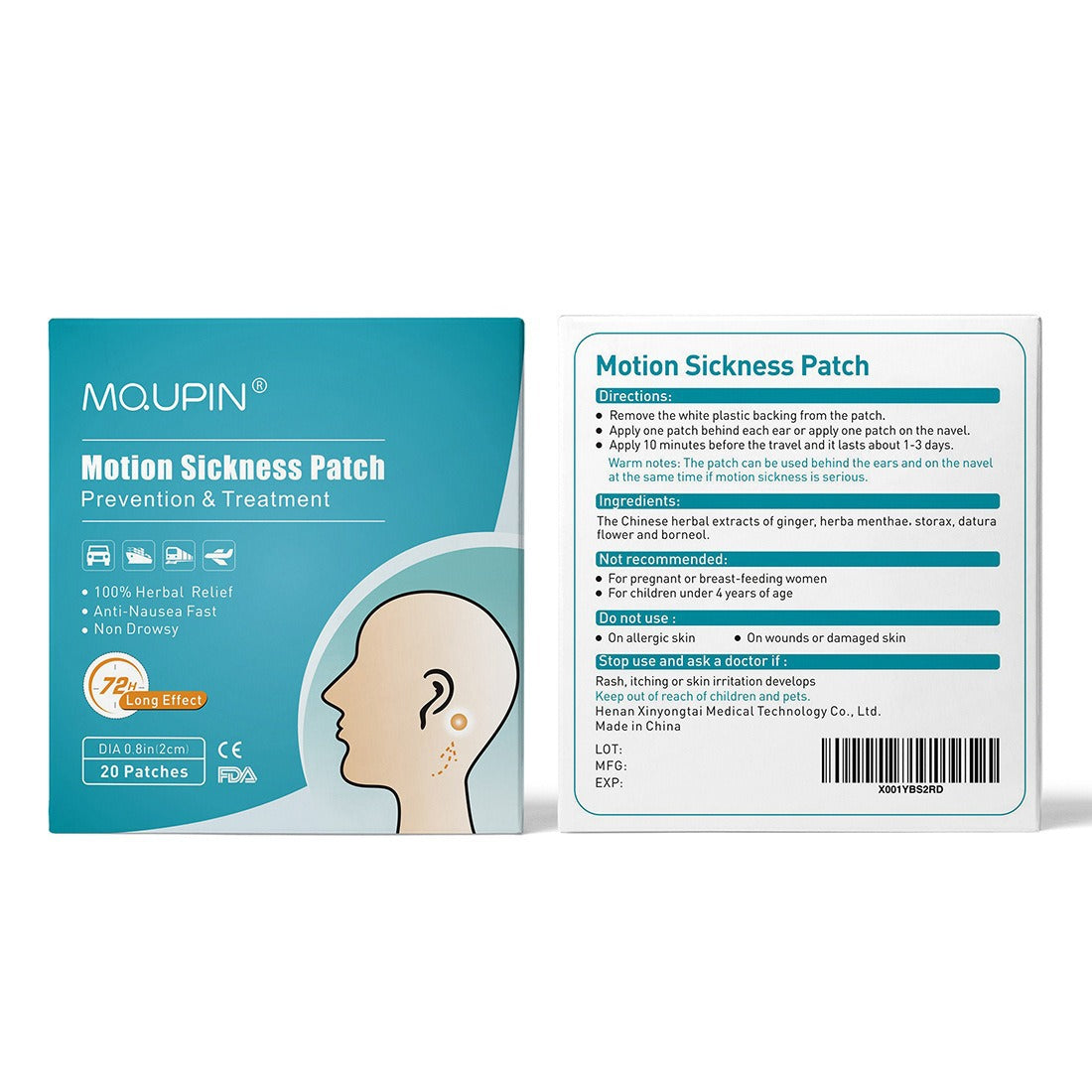 Motion Sickness Patches - 20 Piece Box for Travel & Car