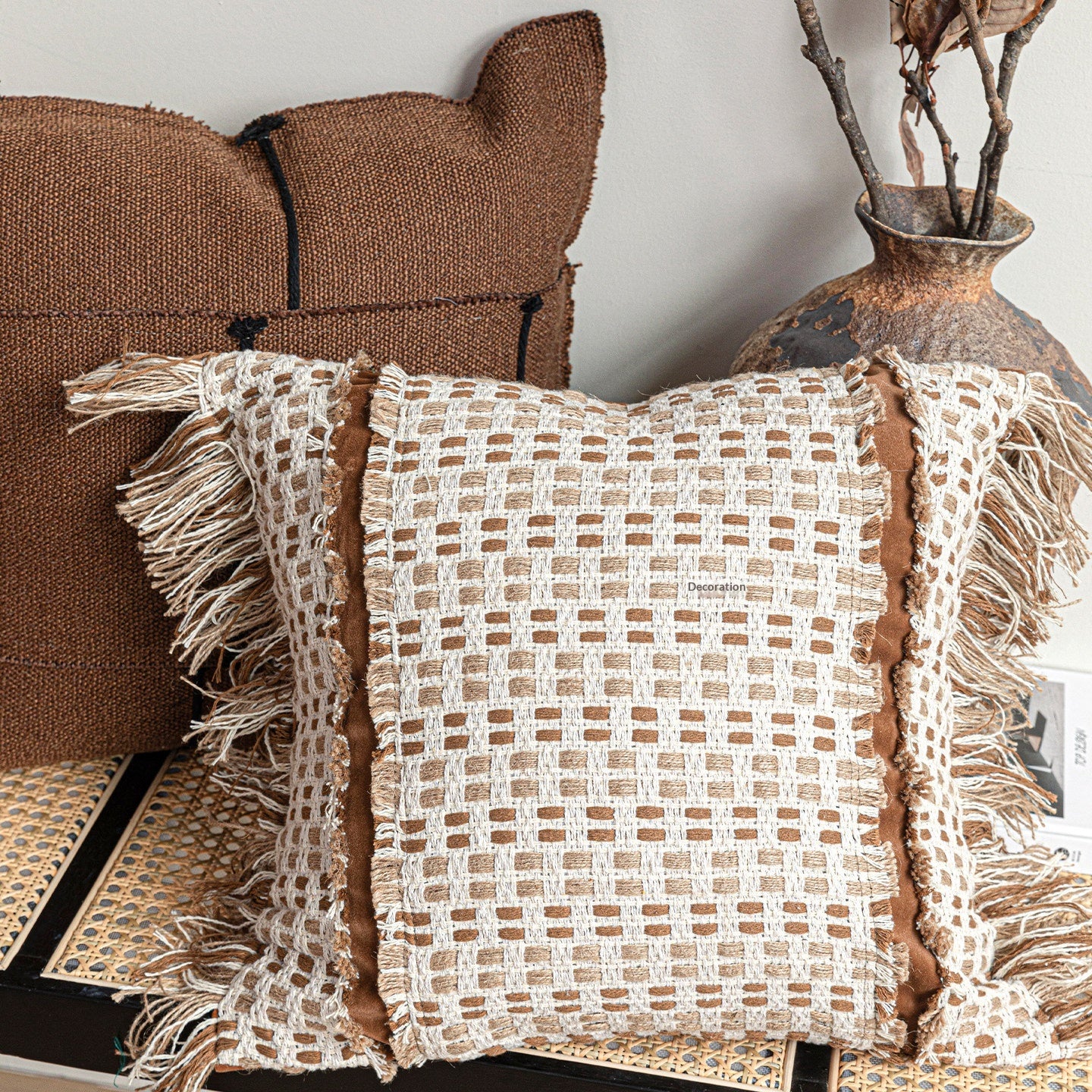 Handmade Patchwork Throw Pillow Set - Woven, Cotton & Linen Cushions for Sofa & Villa Decor
