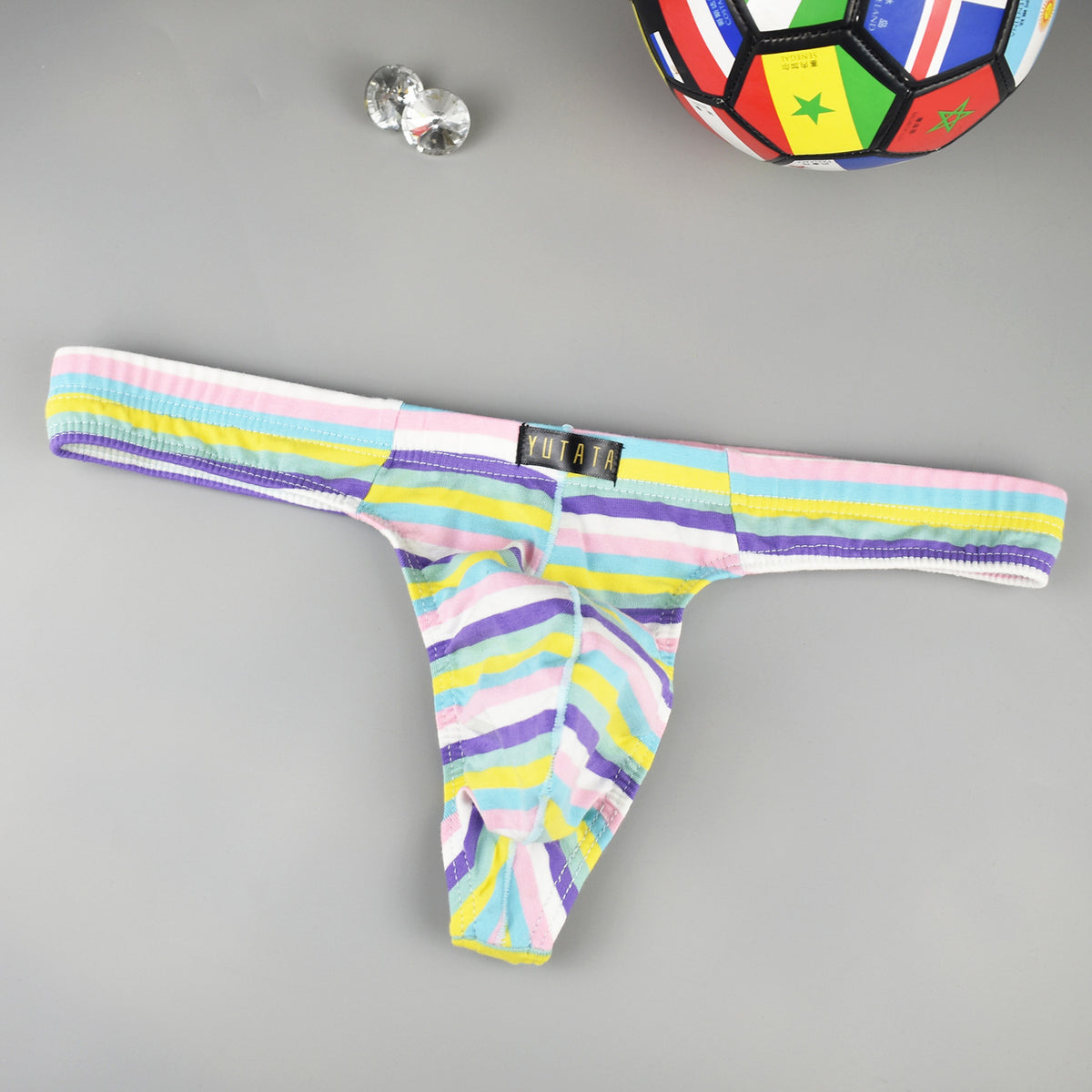 Men's Cotton Striped Low Waist Underwear Bag with Multiple Colors