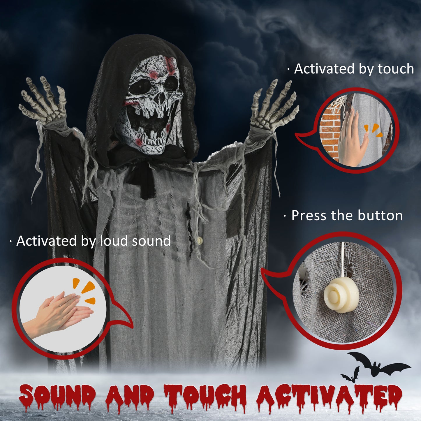 74" Life Size Animated Halloween Skeleton Witch Prop with Sound & Motion