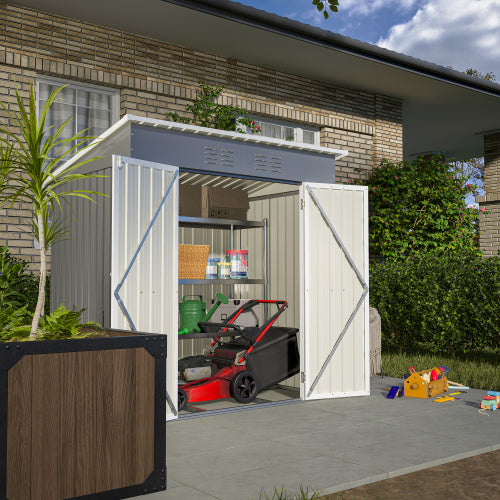6x4 Outdoor Metal Garden Tool Storage Shed with Lockable Door and Floor Frame - Gray