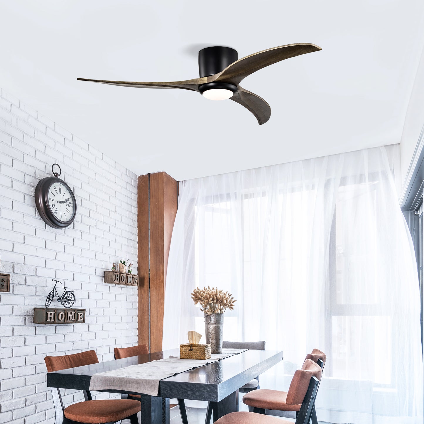 52" Flush Mount Ceiling Fan with Lights & Remote Control - Matte Black