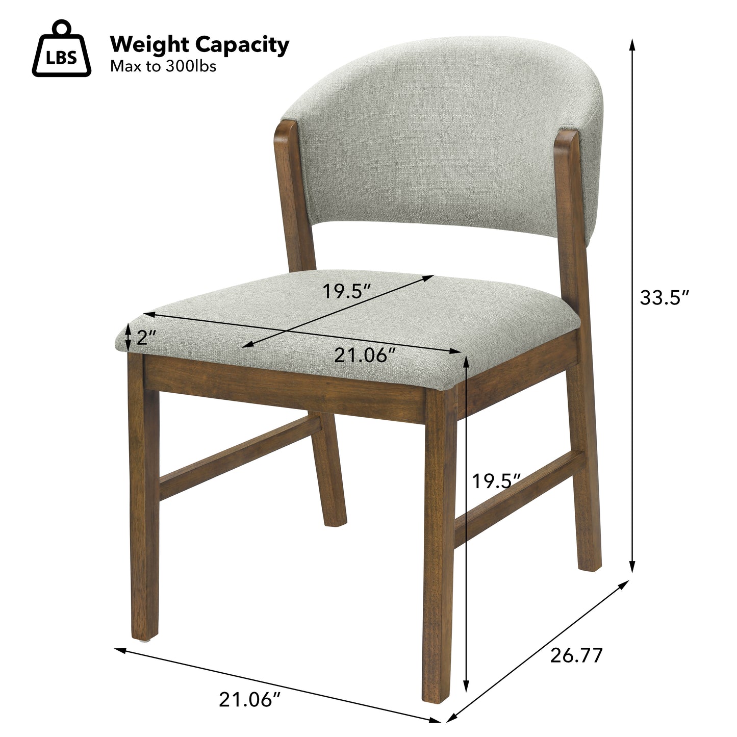 Mid-Century Modern Upholstered Dining Chairs - Set of 2, Grayish Green & Walnut
