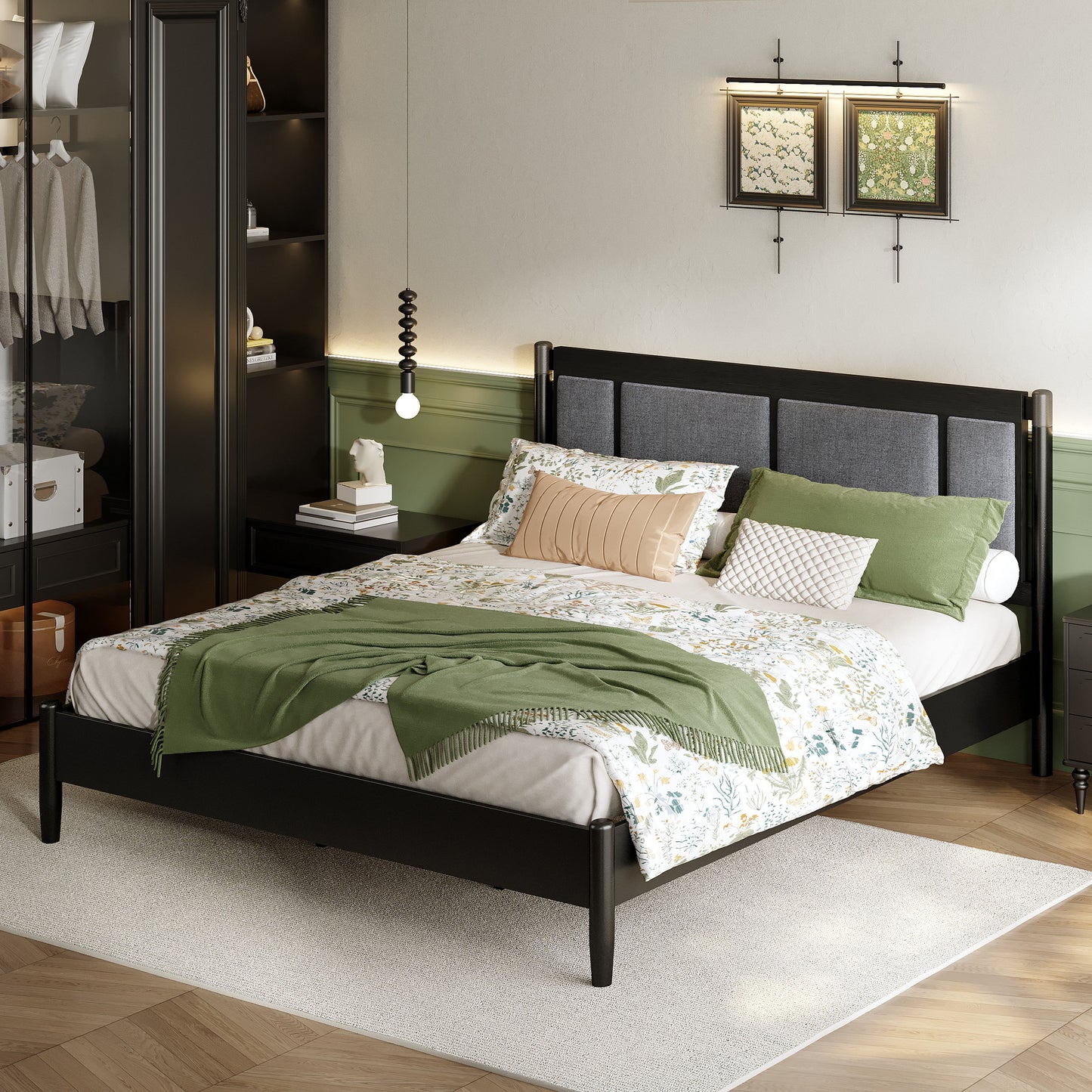 Solid Wood King Bed, Heavy Duty 600 Lbs Support, No Box Spring