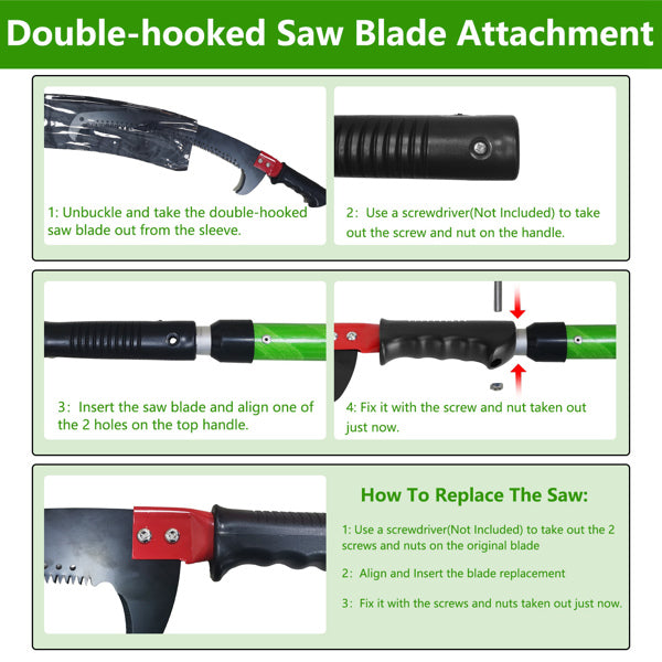 Extendable Manual Pole Saw & Pruner 28ft Tree Trimming Kit with Safety Gear