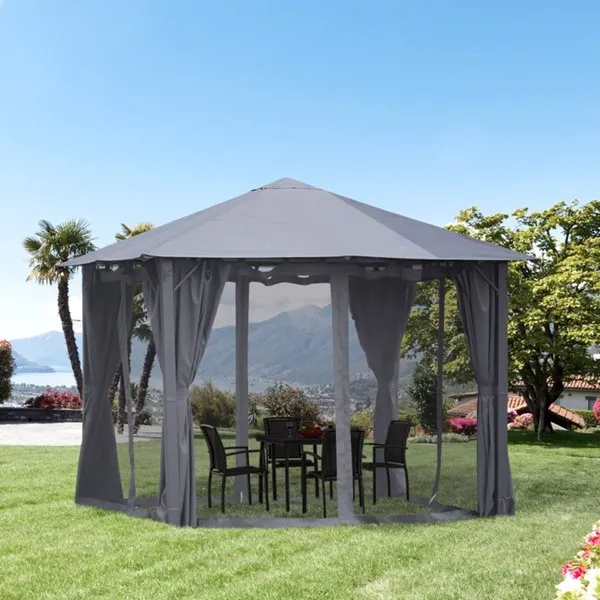 10ft x 10ft Patio Gazebo - Black & Grey Outdoor Canopy with Mesh Netting