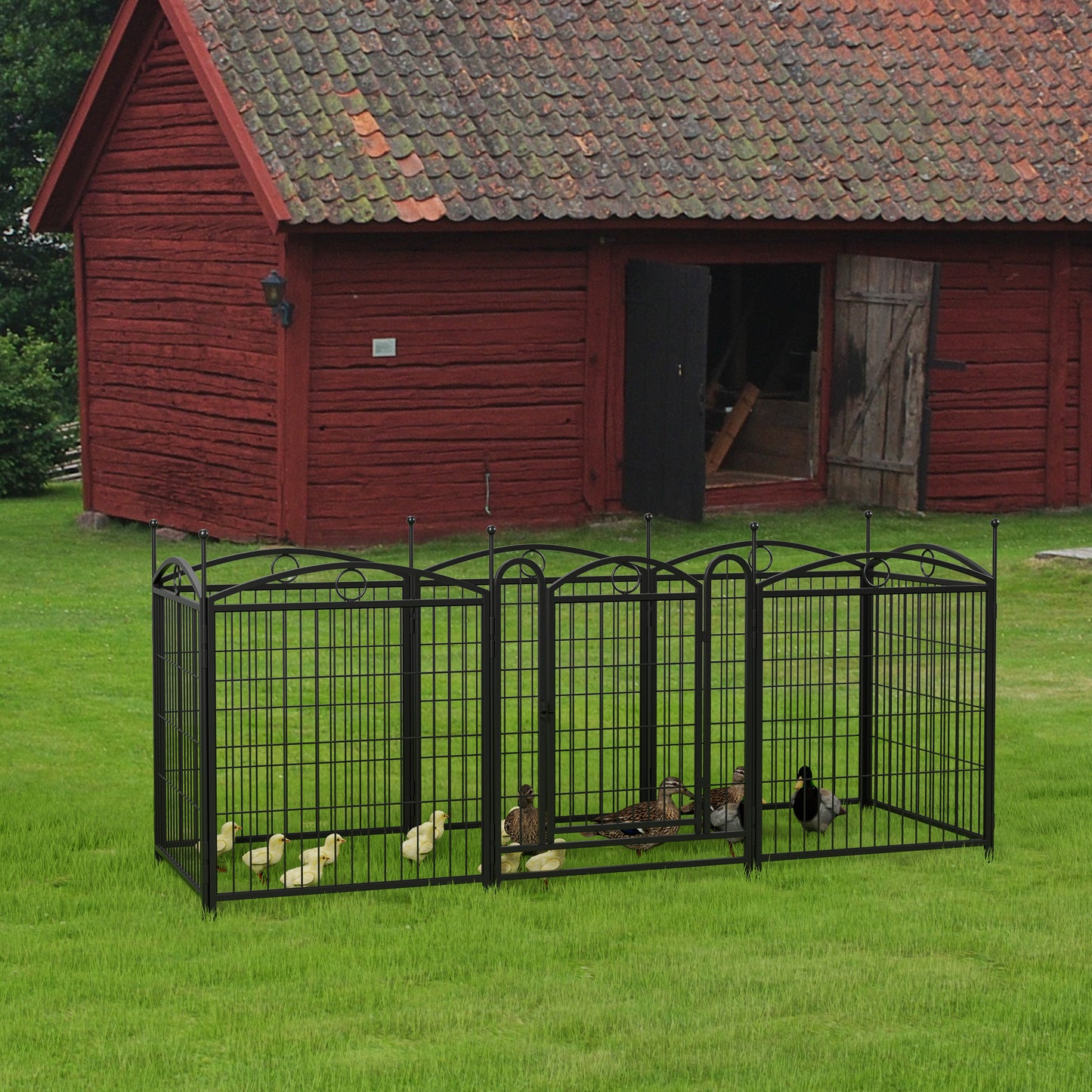 Indoor Outdoor 32 Inch Metal Dog Playpen with Doors - Heavy Duty Pet Fence