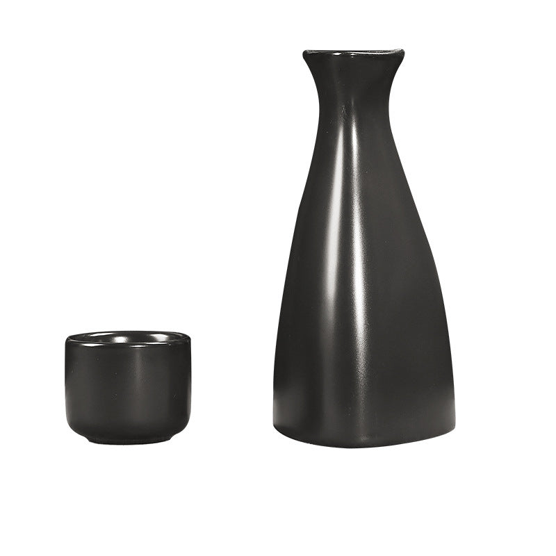 Elegant Wine Pot Set with Four Glasses - Matte Black Porcelain Home Barware